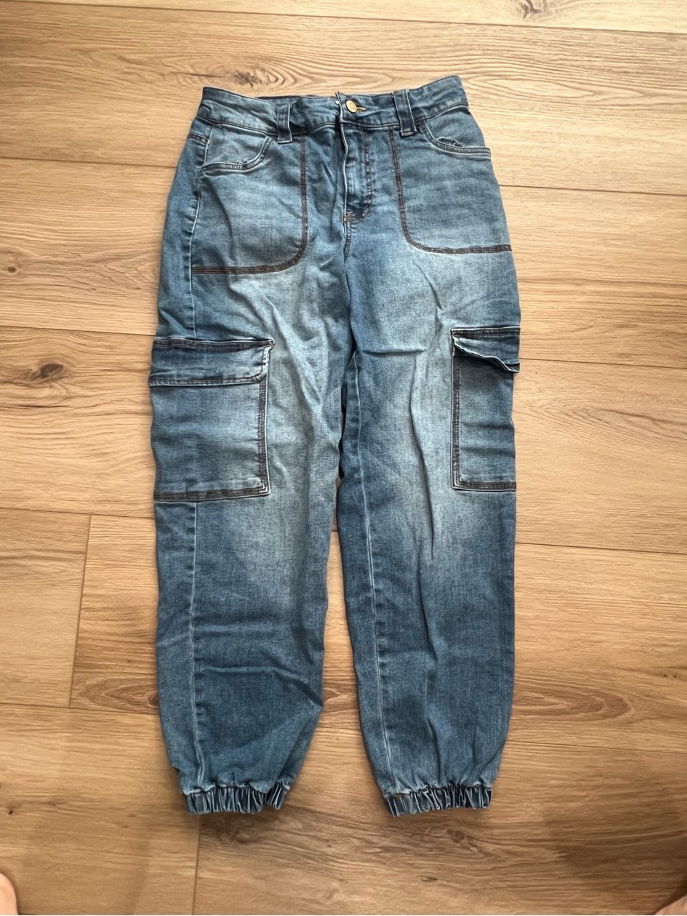 Celebrity Pink Light Blue Denim Cargo Joggers